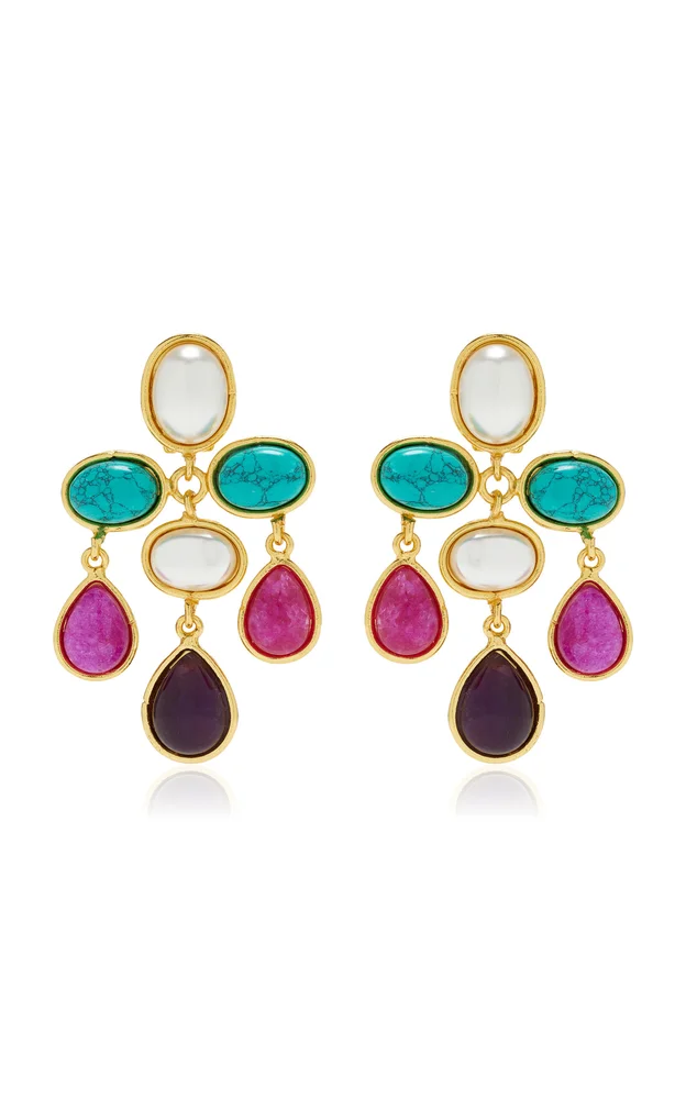 Valse 22K Gold-Plated Brass Multi-Stone Earrings