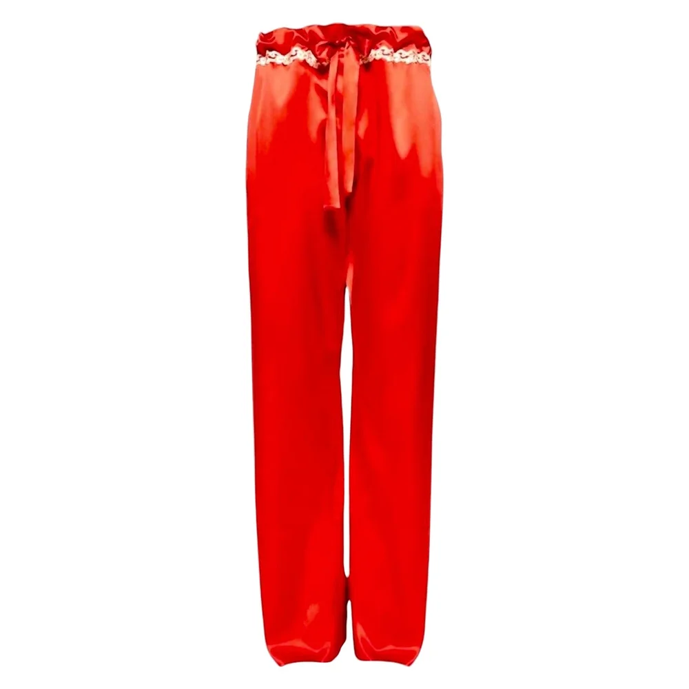 LA Perla Maison Red Silk Pants with Frastaglio Embroidery 12