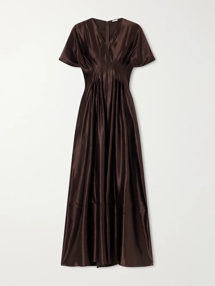 Nova gathered linen and silk-blend maxi dress