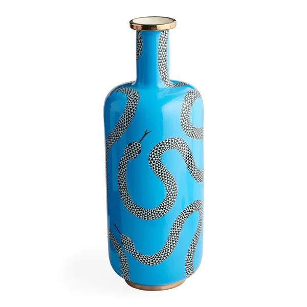 Eden Tall Bottle Vase in Porcelain with Gold Accents