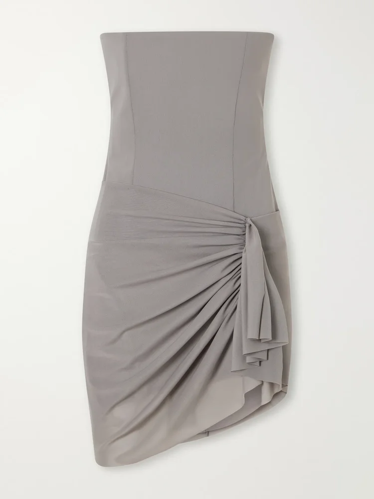 Strapless gathered powermesh mini dress