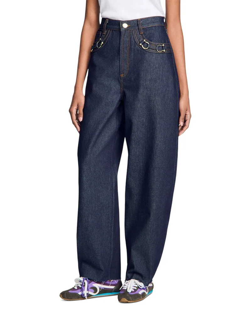 Kaja High Rise Metal Bit Barrel Jeans in Blue Jean