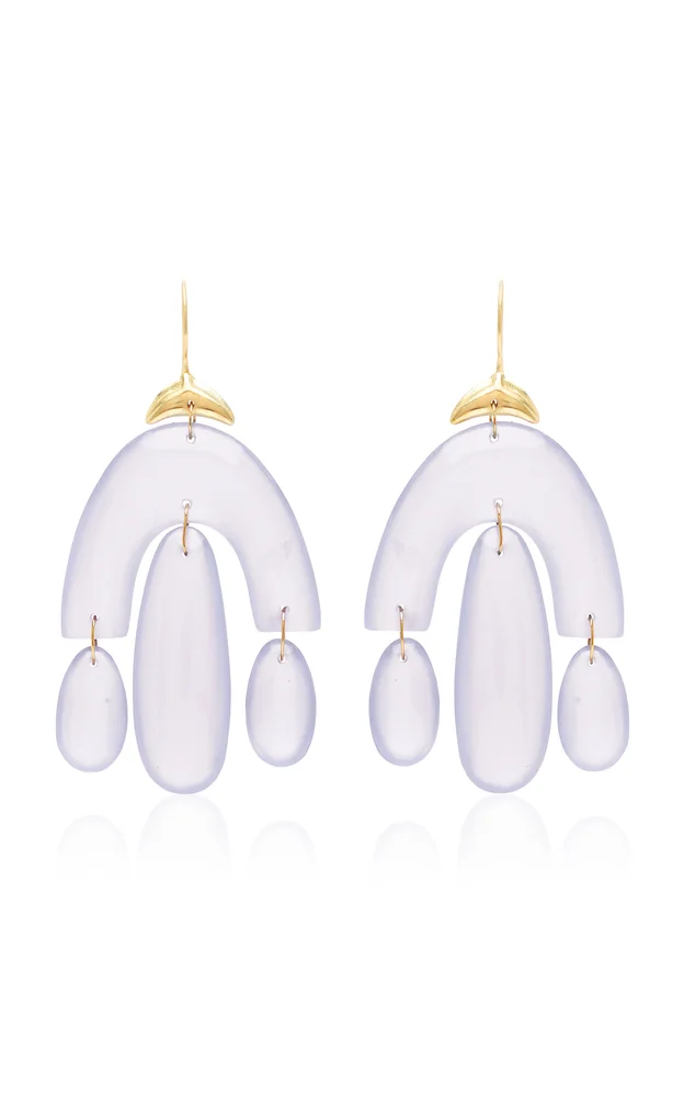 Mini 18K Yellow Gold Chalcedony Earrings