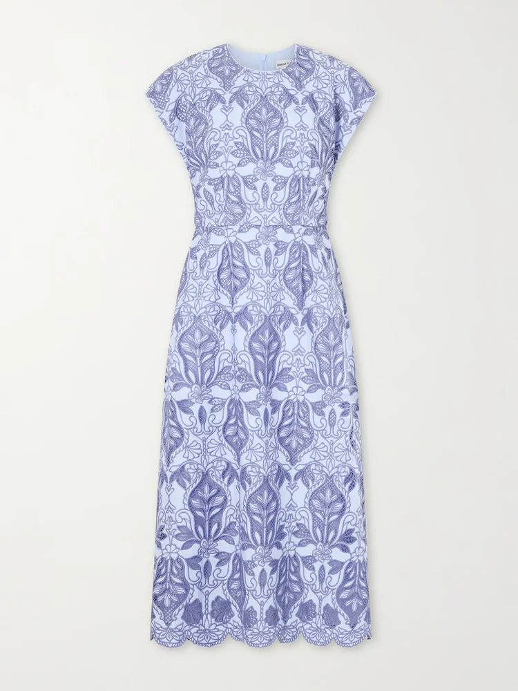 Blooming Lanterns scalloped embroidered cotton midi dress