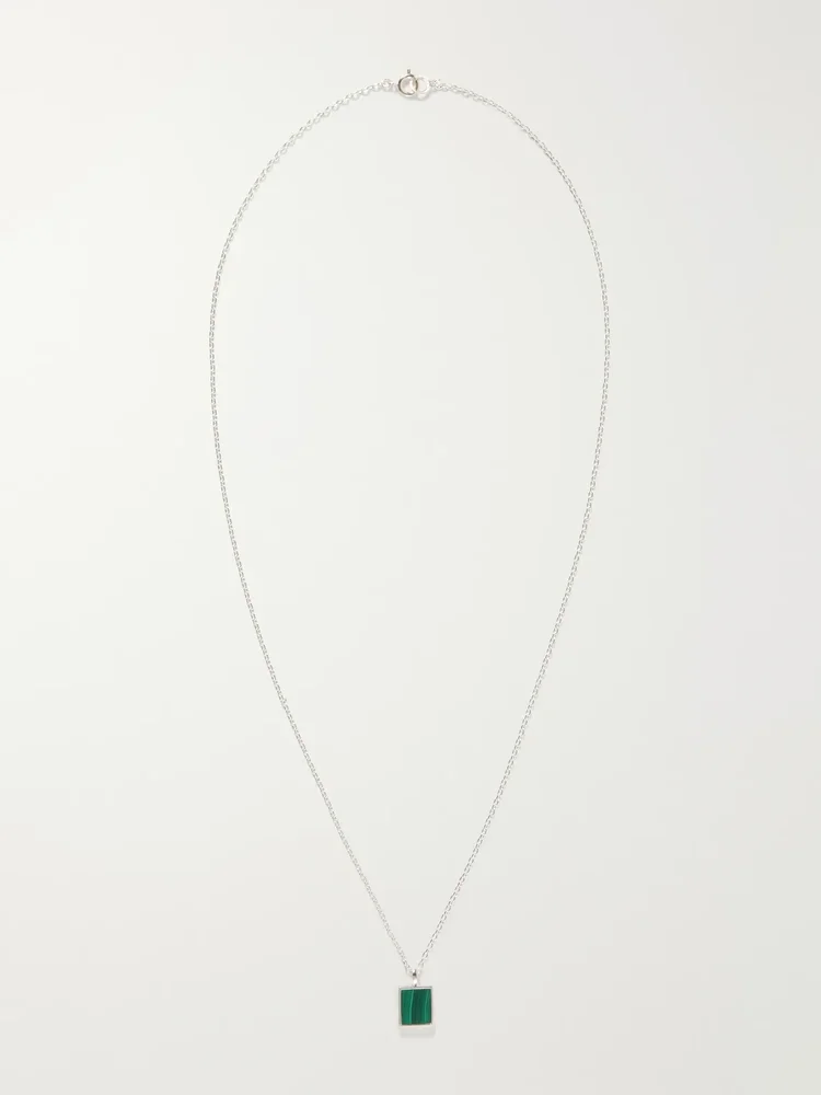 Rectangle Sterling Silver Malachite Necklace