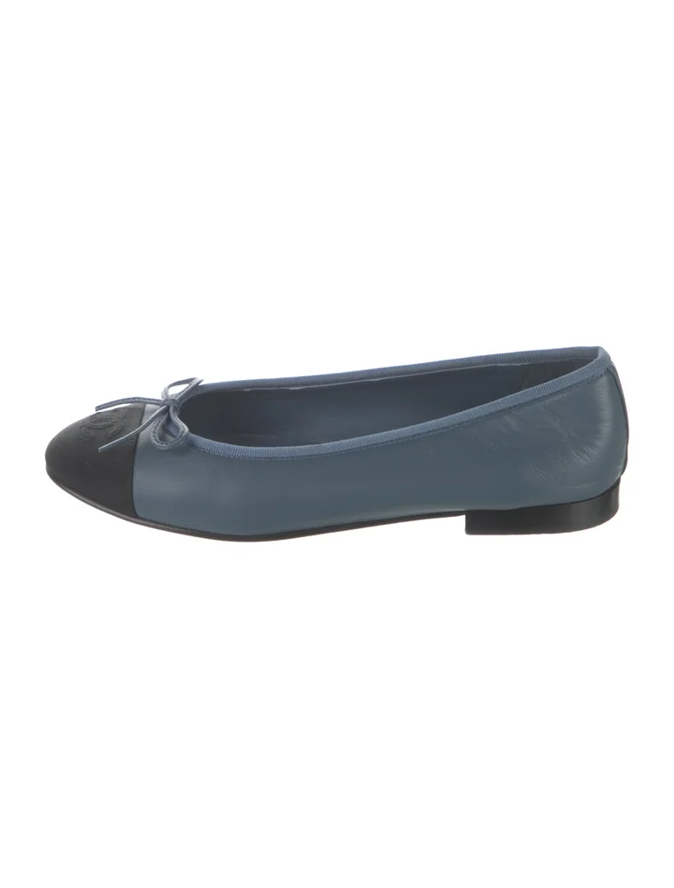 Pre-Owned 2026 Blue and Black Cap-Toe Ballet Flats