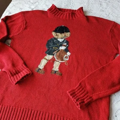 Vintage Polo Sport Equestrian Polo Bear Knit Sweater