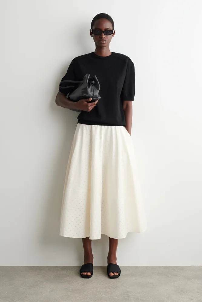 Polka-Dot Jacquard Cotton Midi Skirt