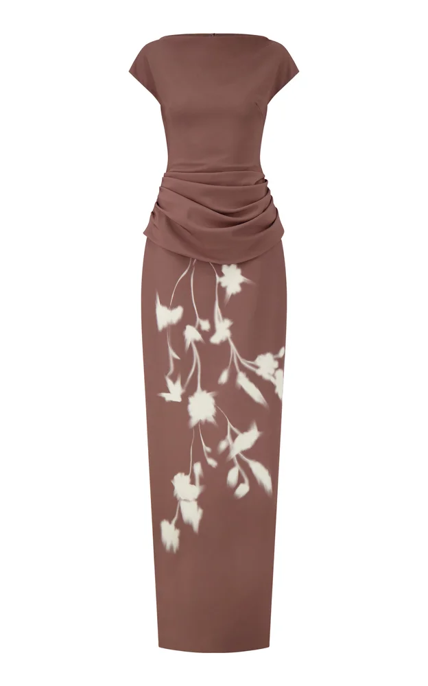 Floral Crepe Boat Neck Gown