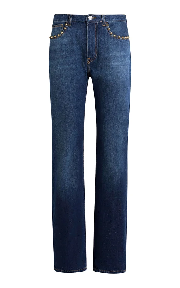 Embellished Rigid Low-Rise Straight-Leg Jeans