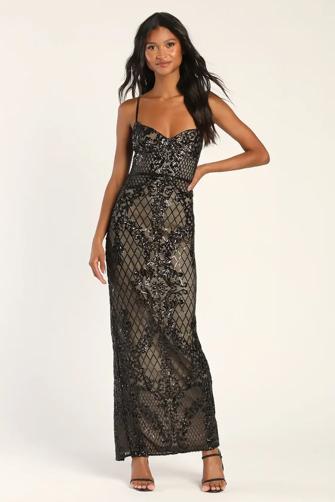 Moonlit Love Black Sequin Sleeveless Maxi Dress