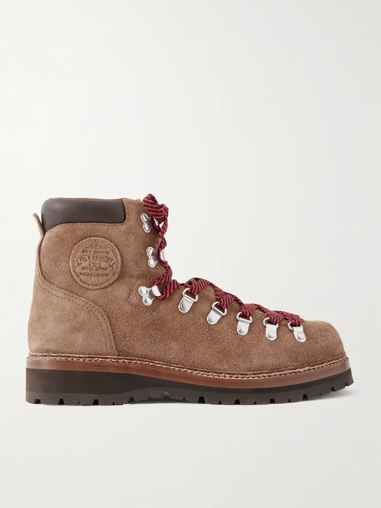 Alpine Leather-Trimmed Tumbled-Suede Lace-Up Boots