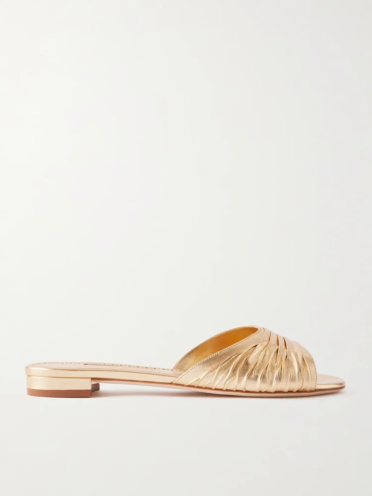 parua pleated metallic leather slides