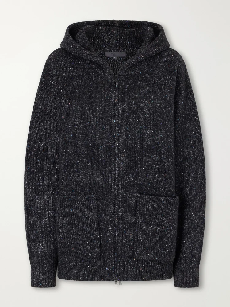 Hooded wool-blend tweed jacket
