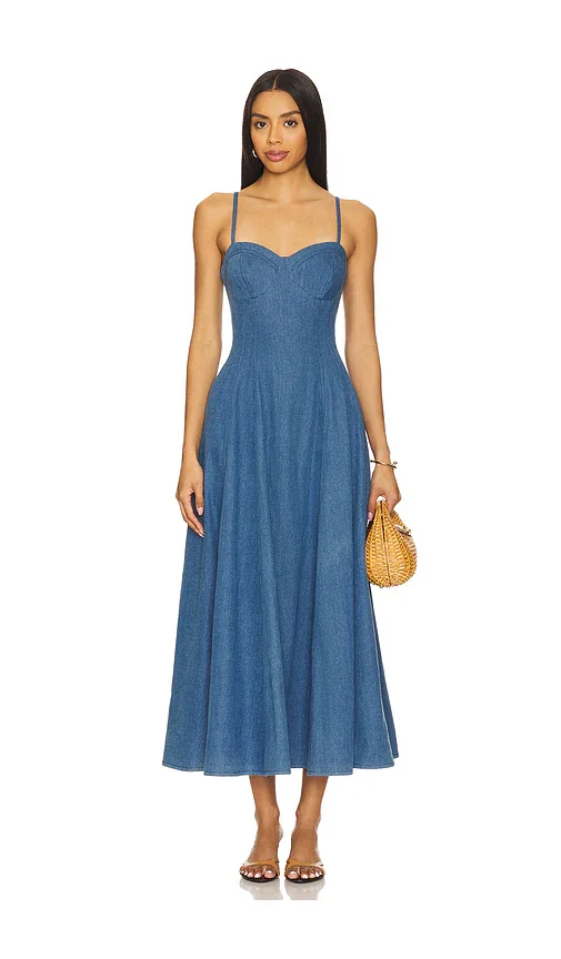 Simone Midi Dress in Denim Blue