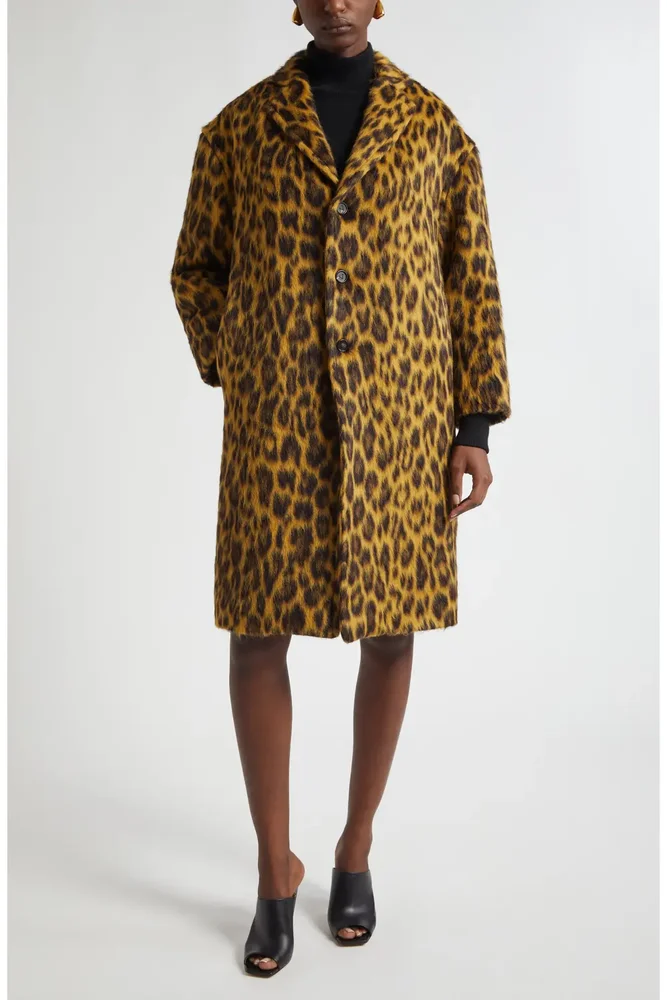 Leopard Print Brushed Alpaca, Wool & Silk Coat