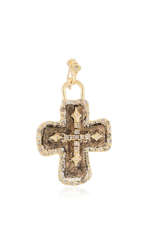 Patina Artifact Sterling Silver 18K Yellow Diamond Cross Enhancer