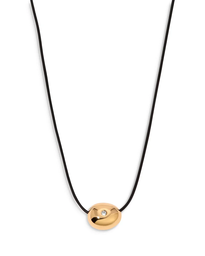 Pavé Polished Pebble Leather Pendant Necklace in 18K Gold Plated, 16"-17"