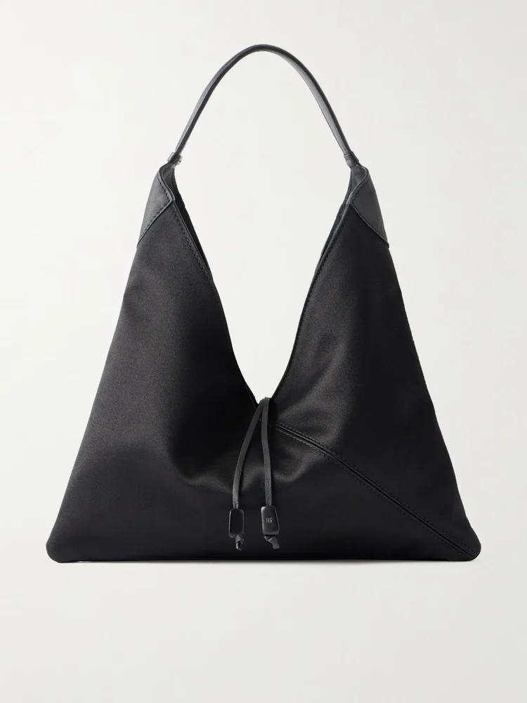 Origami medium leather-trimmed satin shoulder bag