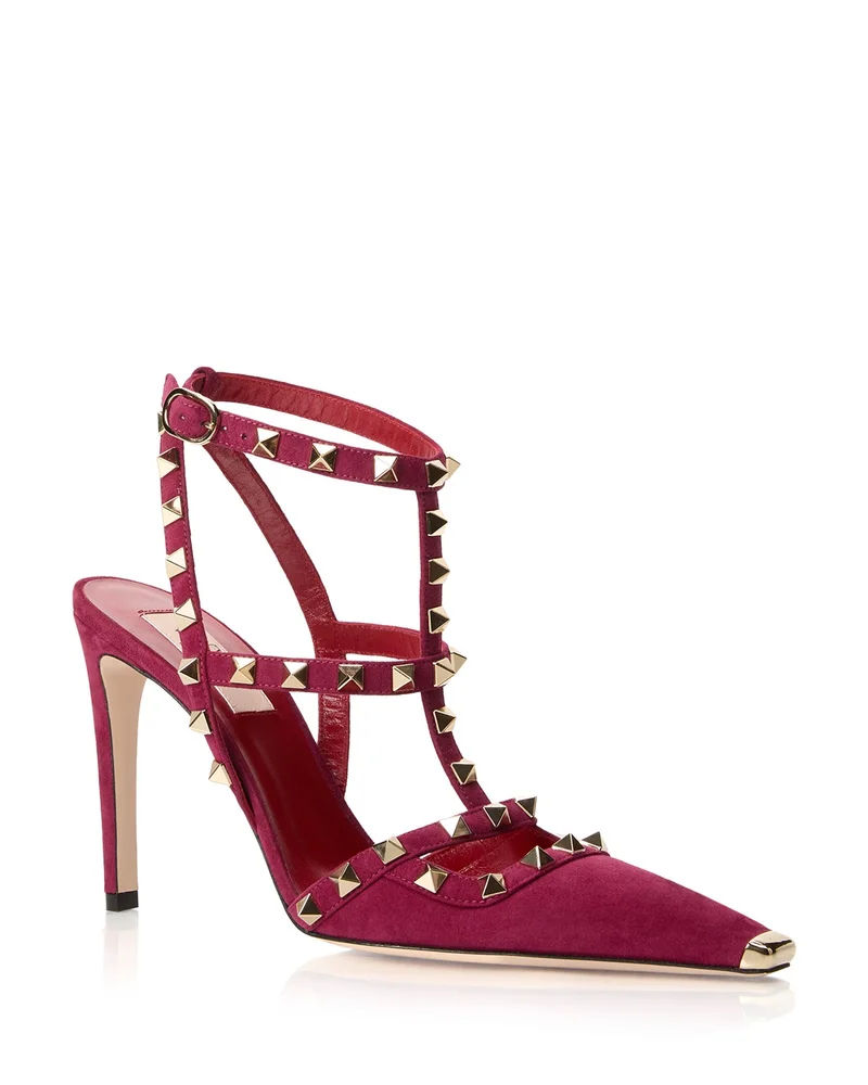 Rockstud Embellished Suede Ankle Strap Pumps