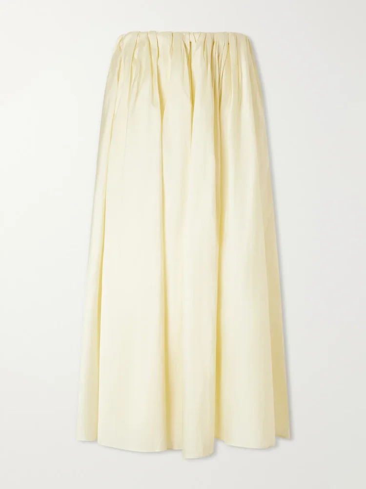 Elodie pleated duchesse-satin midi skirt