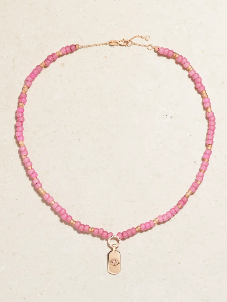 ID 14-karat rose gold, bead and diamond necklace
