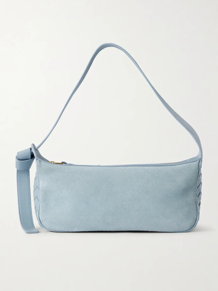 Nodo Intrecciato leather-trimmed suede shoulder bag