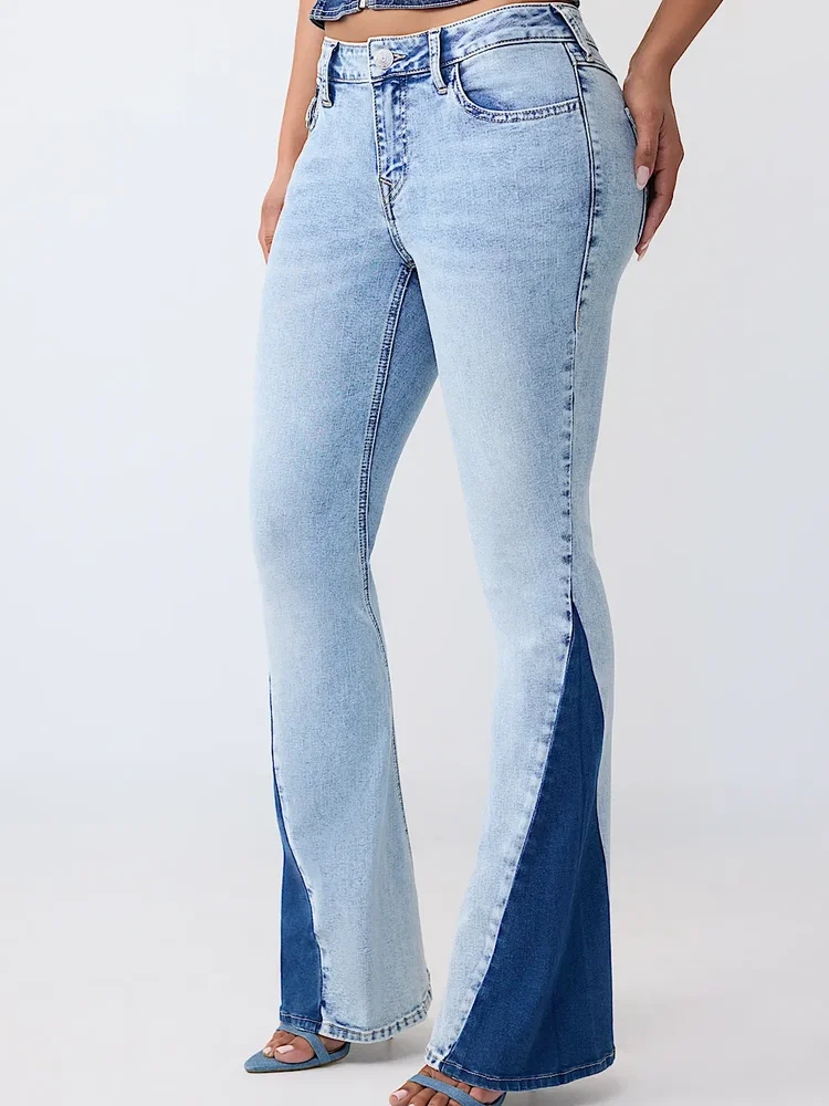 Joey Mid Rise Two-Tone Flap Flare Jean