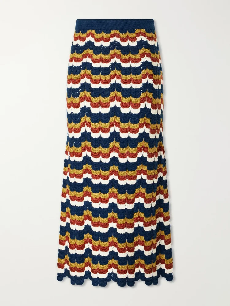 lucero striped crocheted cotton midi skirt