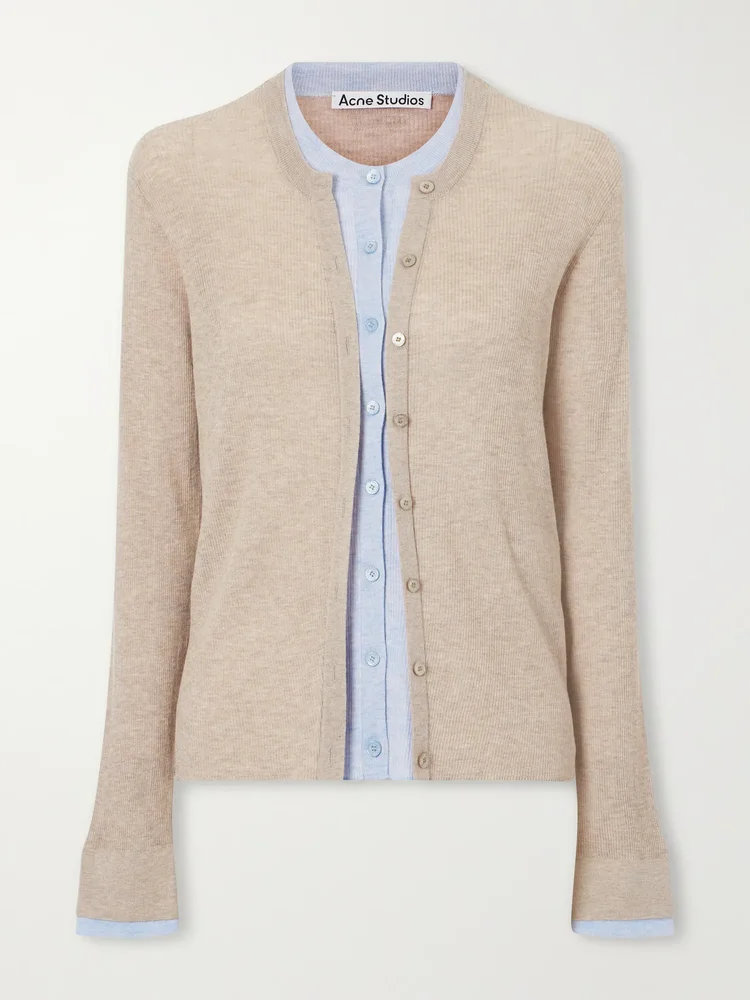 kalet layered ribbed knit silk and wool blend cardigan