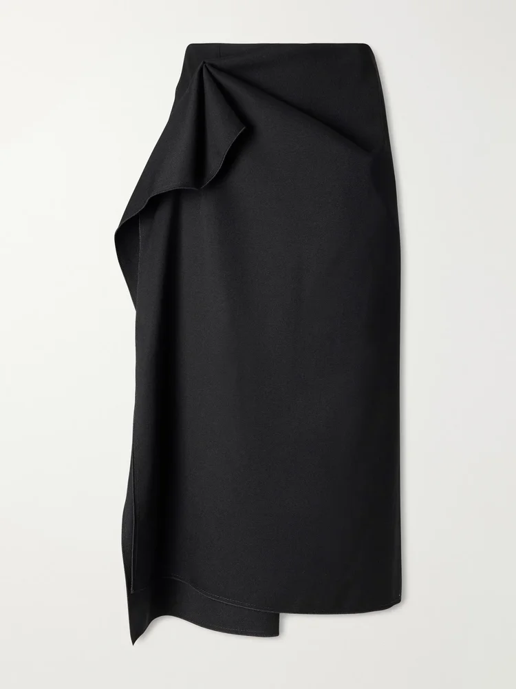 Asymmetric wool midi skirt
