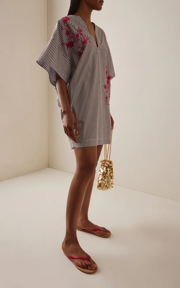 Exclusive La Isla Cocoon Striped Cotton-Poplin Mini Dress