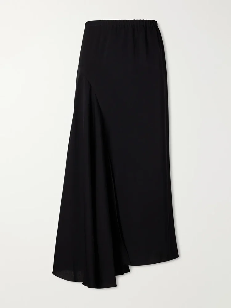 Tria asymmetric duchesse-satin midi skirt