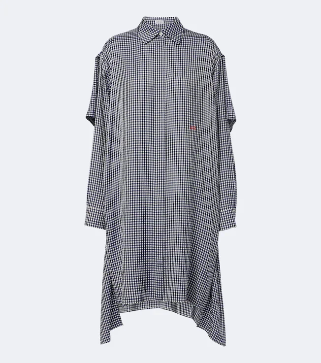 Gingham silk shirt dress