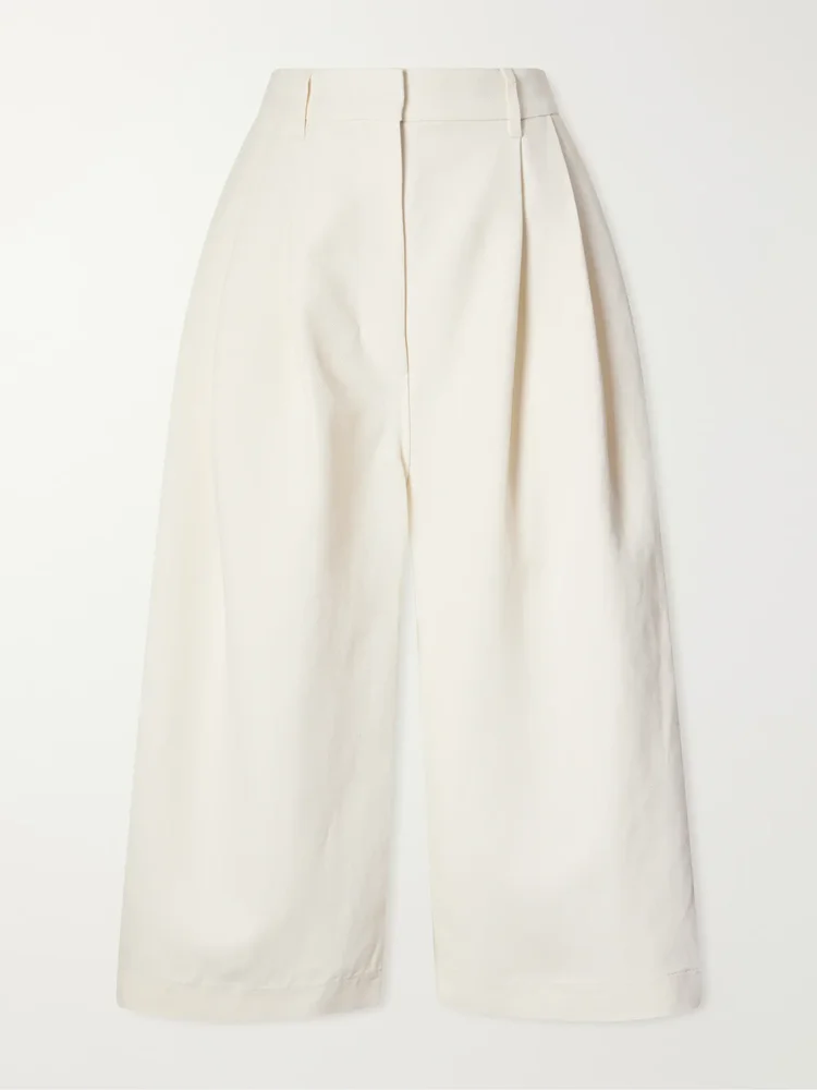 Pleated woven wide-leg pants