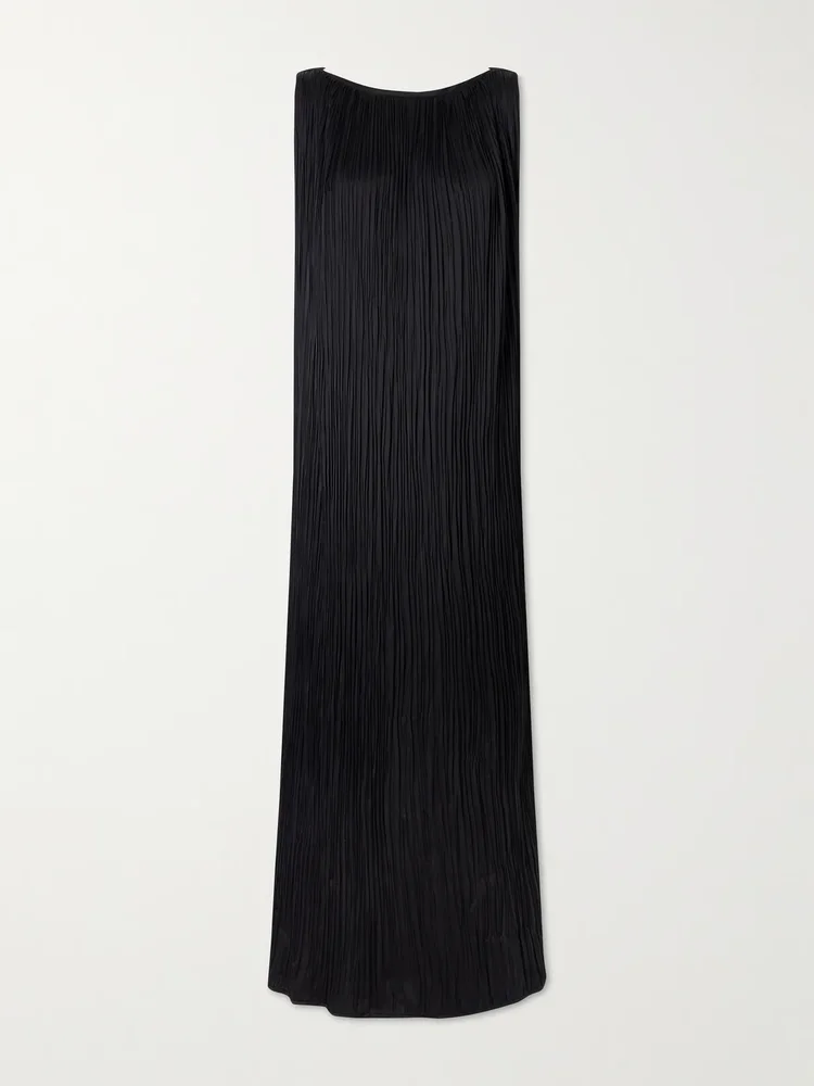 Celestia plissé-satin maxi dress