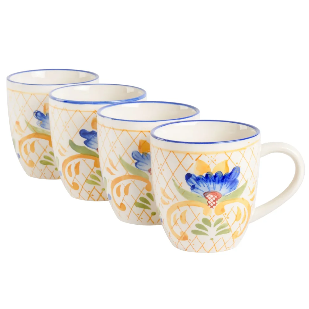 Tierra Tile 4-Piece 17 Ounce Hand-Painted Stoneware Mug Set