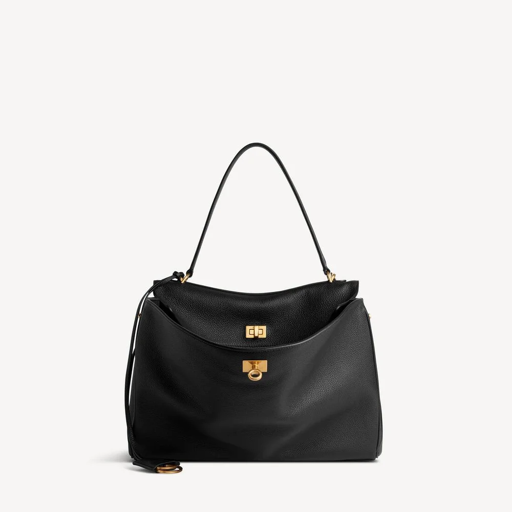 Rodeo Handbag Medium Grained Calfskin in Black