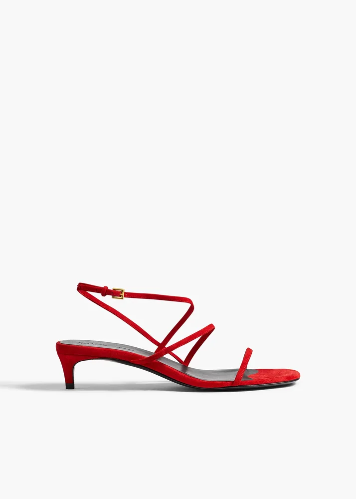 Loop Kitten Heel Sandal in Lipstick Suede
