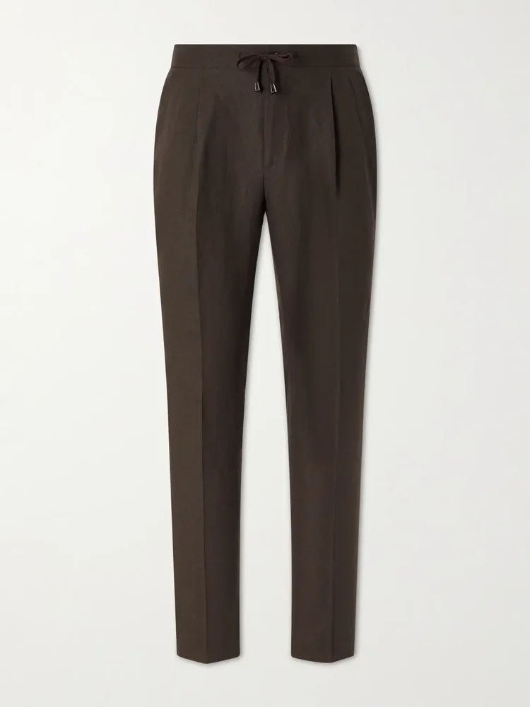 Straight-Leg Pleated Linen Suit Trousers