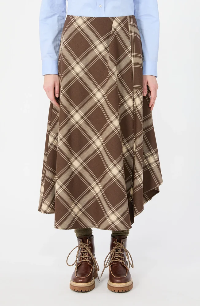 Plaid Wool Blend Midi Skirt