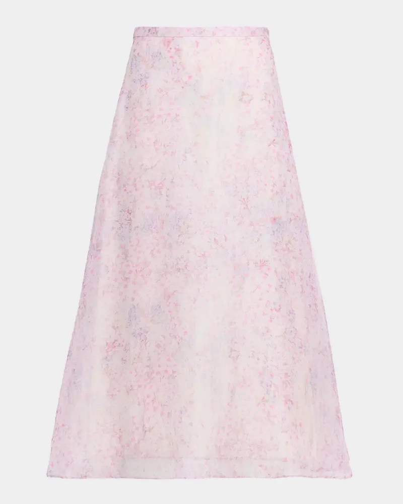 Floral-Print Silk Organza Skirt