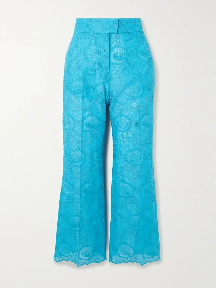 Broderie anglaise cotton bootcut pants
