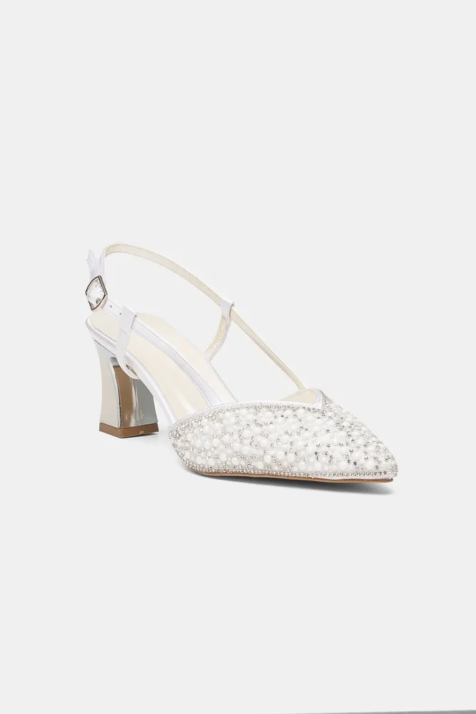 Kristen Pearl Embellished Block Heel Pump