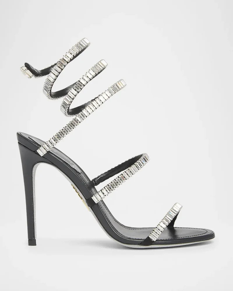 105mm Cleo Leather Baguette Crystal Sandals