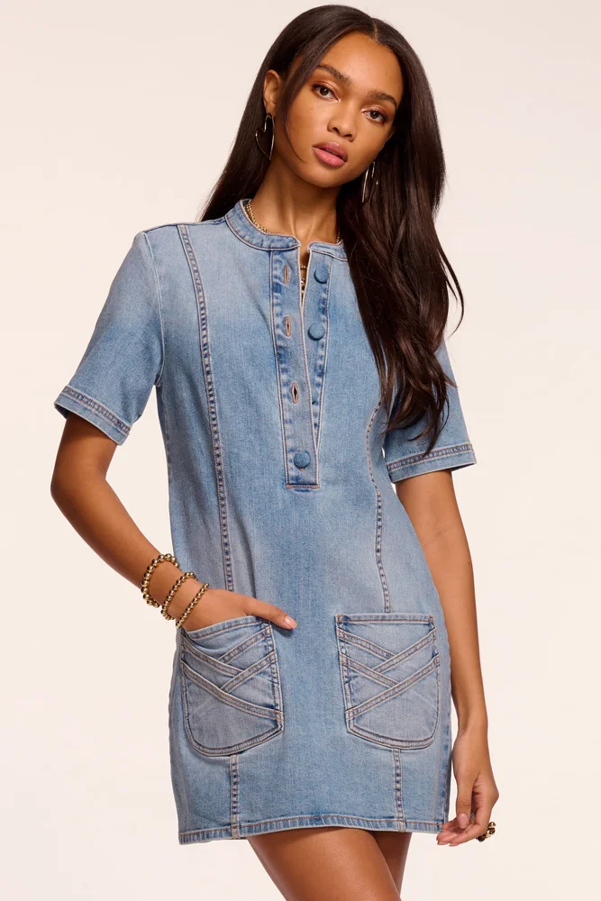 Skylar Short Sleeve Braided Denim Dress