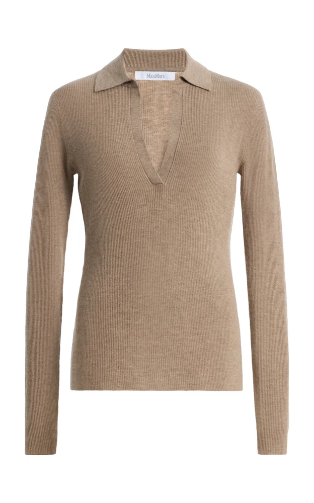 Cashmere Rib-Knit Polo Sweater