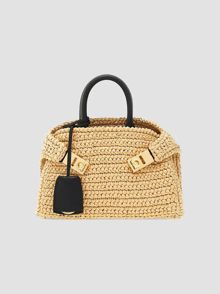 Hug Mini Crochet Raffia Top Handle Bag