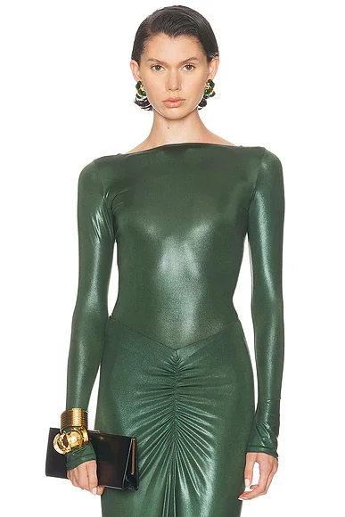 Coated Jersey Boatneck Bodysuit