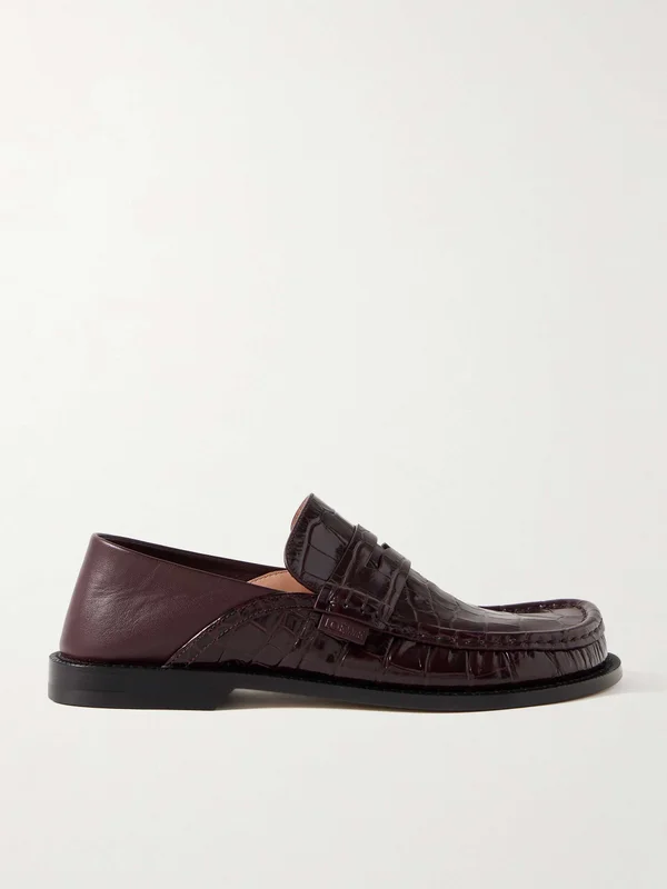 Loewe LOEWE Campo collapsible-heel croc-effect leather loafers